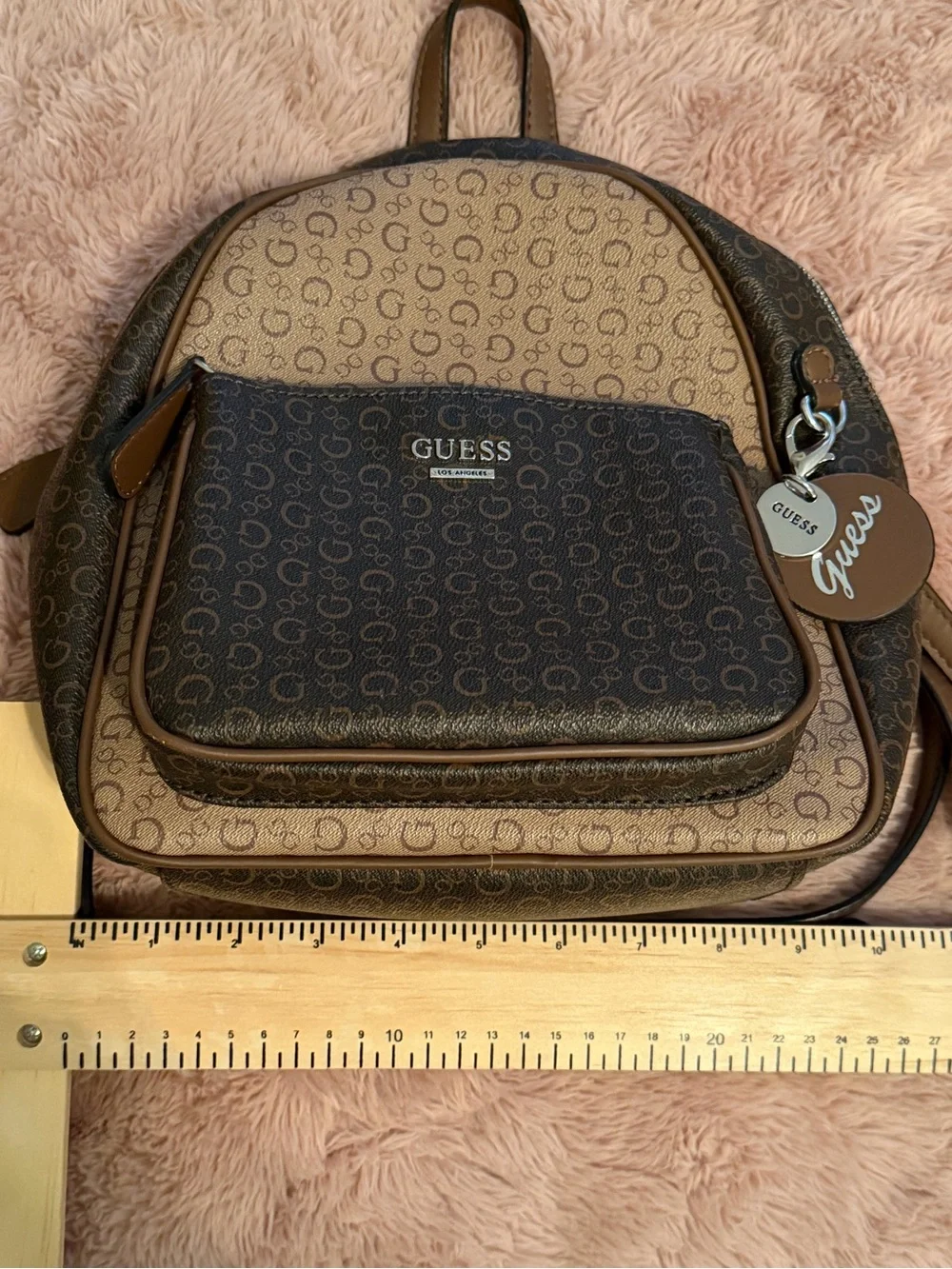 GUESS Brown Monogram Mini Backpack - Brown